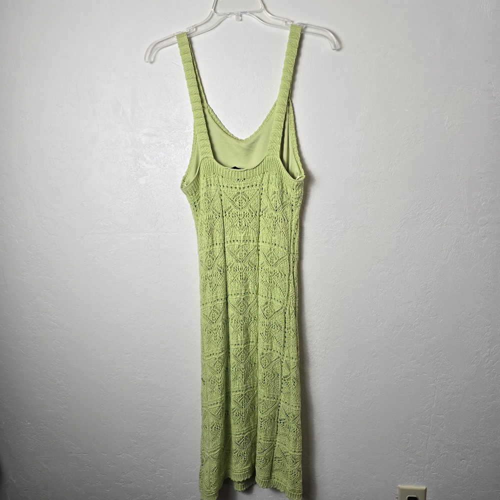 Freshman 1996 Lime Green Crochet Knit Boho V Neck Maxi Tank Dress Semi Sheer M - Picture 13 of 15